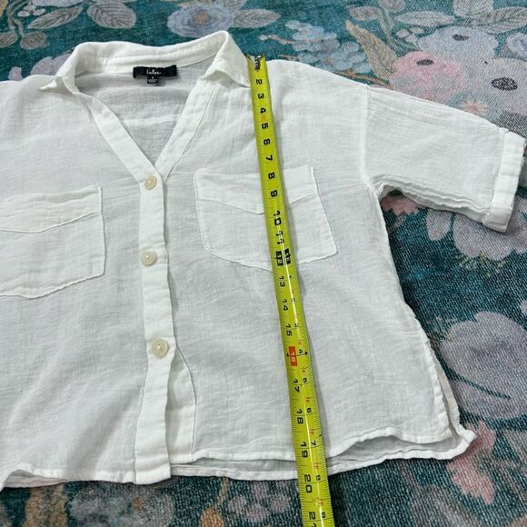 Lulus Linen Blend White Short Sleeve Button Up Crop Top Small Short Sleeve Shirt - Picture 10 of 10